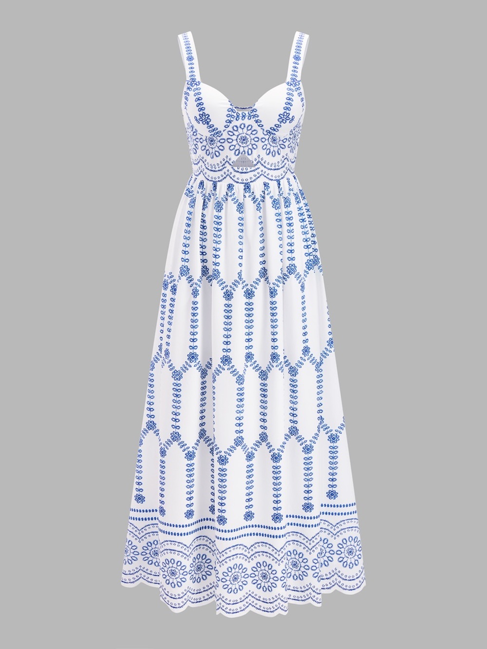 Commense Boho Floral Print Cut-Out Maxi Dress